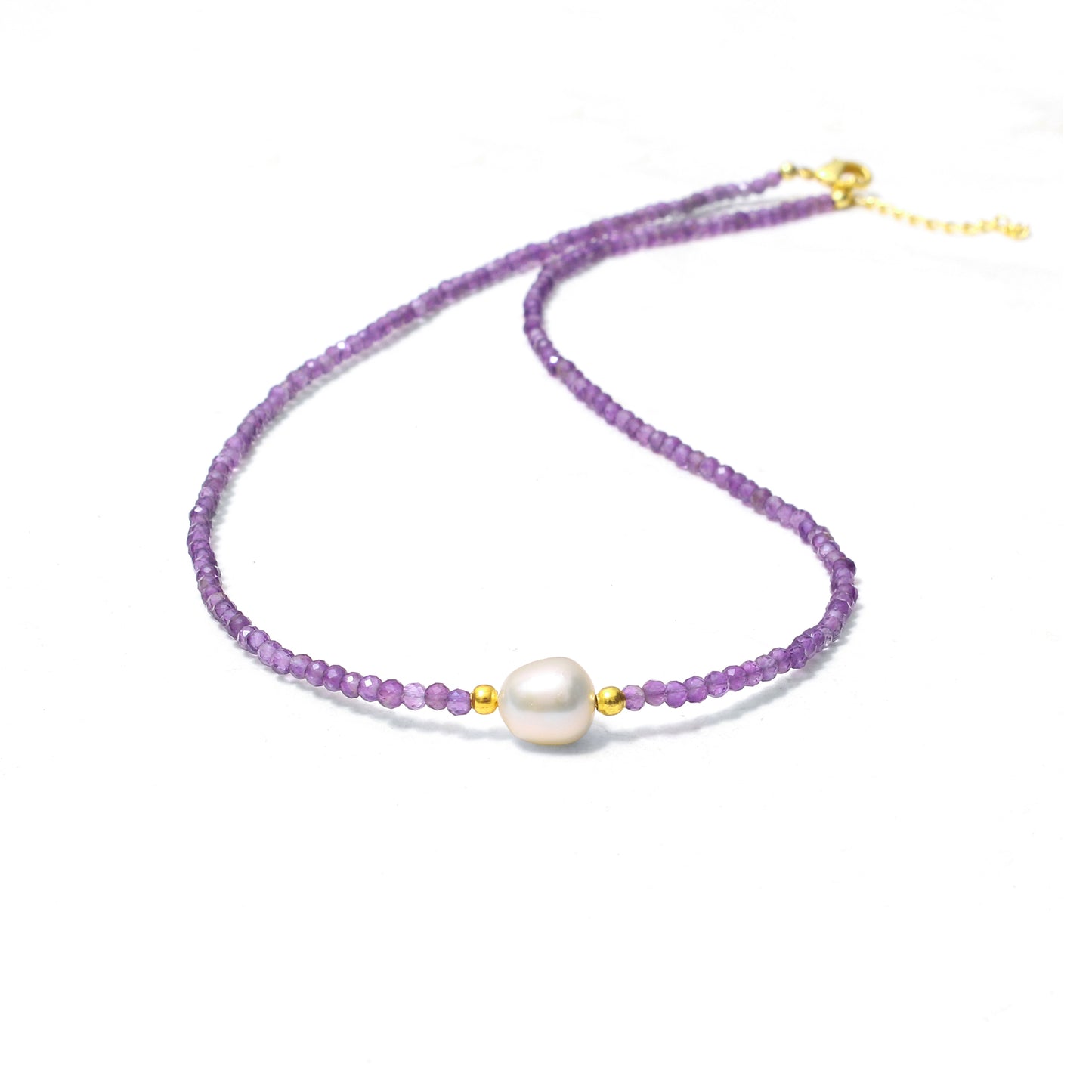 Natural Amethyst & Pearl Beaded Designer Necklace – Healing Crystal Jewelry for Calm & Elegance
