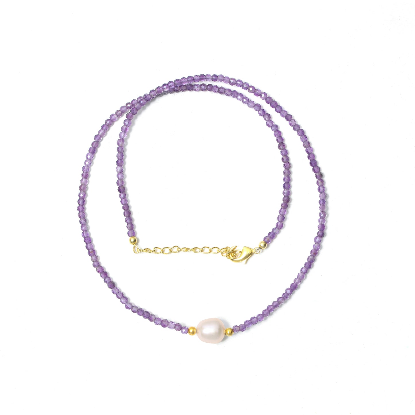 Natural Amethyst & Pearl Beaded Designer Necklace – Healing Crystal Jewelry for Calm & Elegance