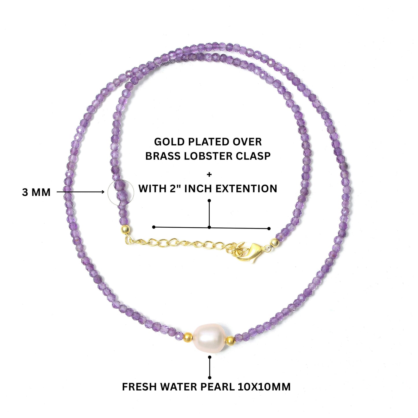 Natural Amethyst & Pearl Beaded Designer Necklace – Healing Crystal Jewelry for Calm & Elegance