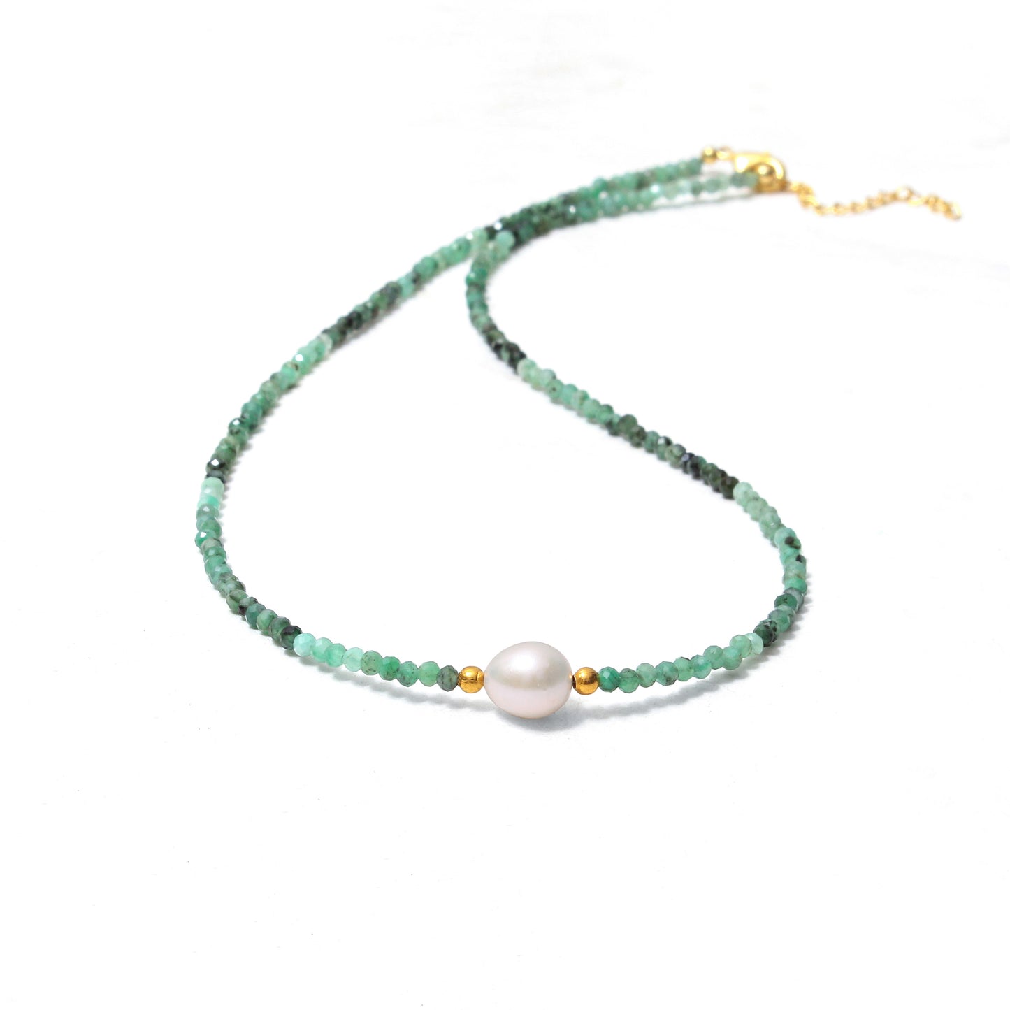 Elegant Natural Emerald & Pearl Beaded Necklace – Healing Green Gemstone Jewelry for Balance & Beauty