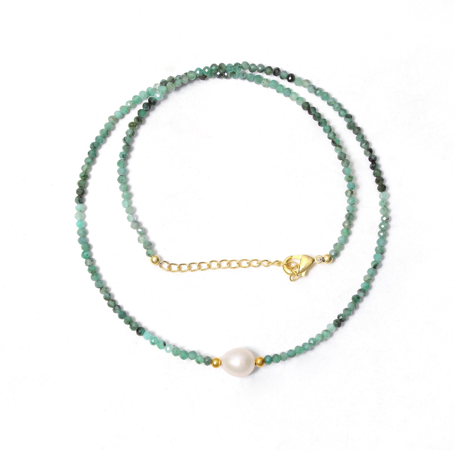 Elegant Natural Emerald & Pearl Beaded Necklace – Healing Green Gemstone Jewelry for Balance & Beauty