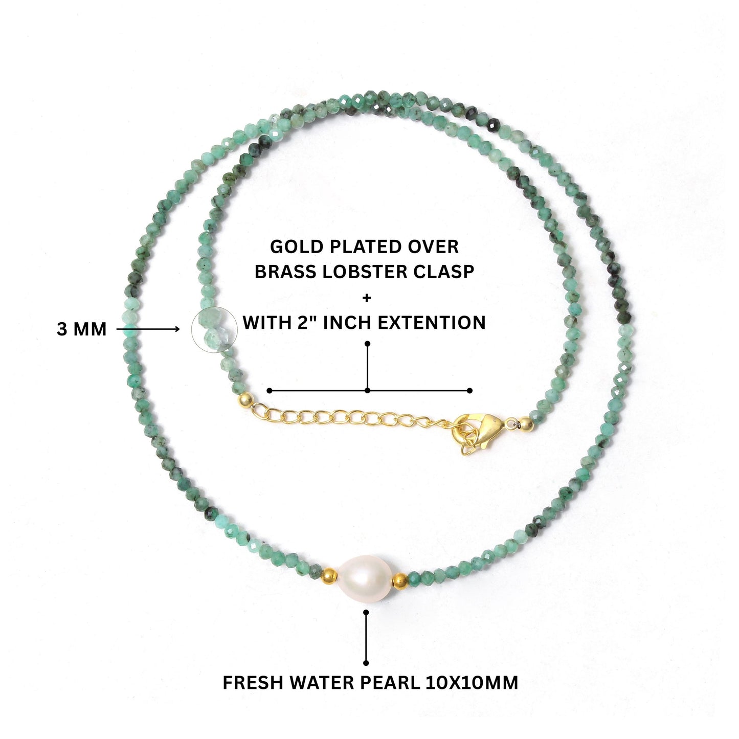 Elegant Natural Emerald & Pearl Beaded Necklace – Healing Green Gemstone Jewelry for Balance & Beauty