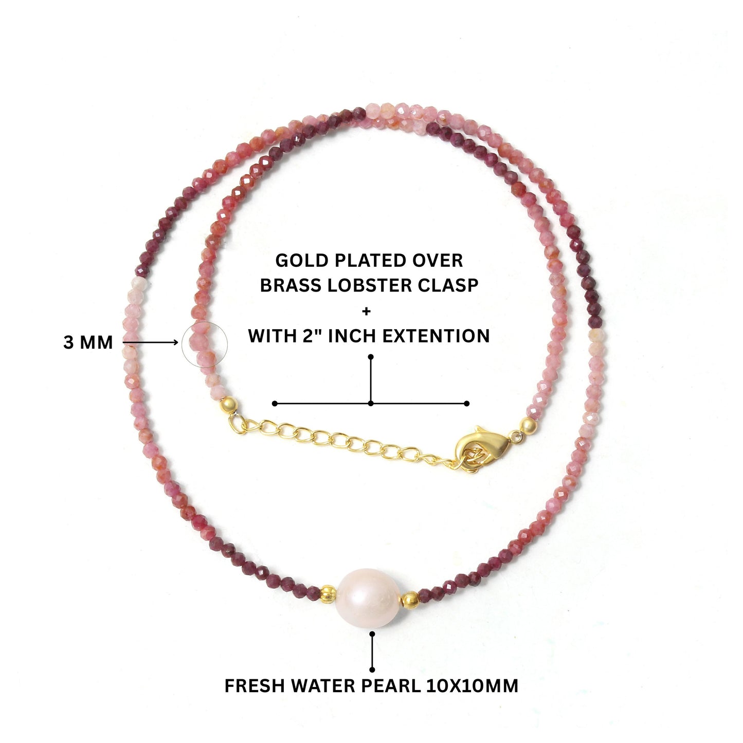 Elegant Shaded Ruby & Pearl Necklace – Natural Gemstone Jewelry for Love & Elegance