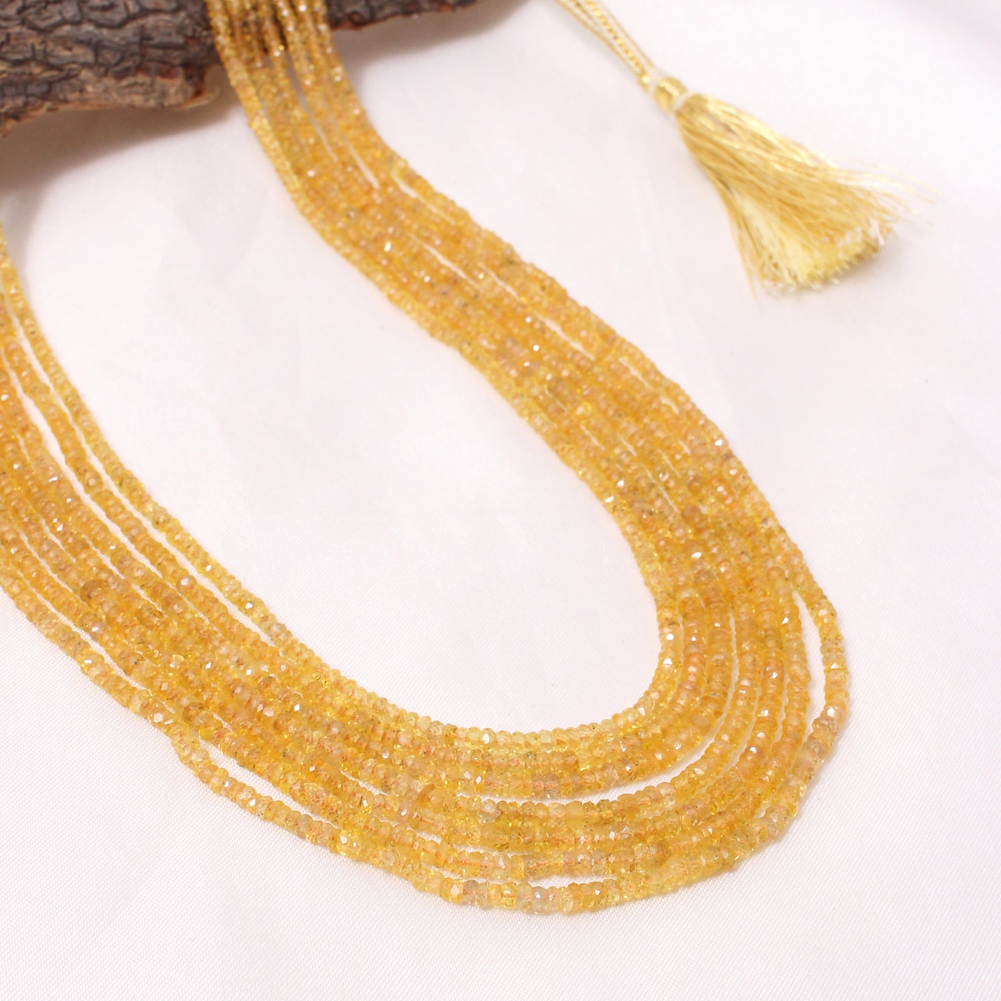 Yellow Sapphire (Pukhraj) Faceted Rondelle Sarafa Necklace 7-Layer | 2.5โ3 mm Beads | Luxury Multi-Strand Gemstone Necklace