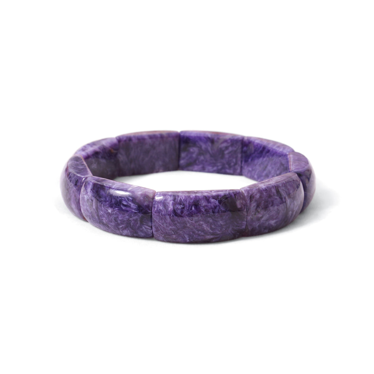 Elegant Natural Charoite Rectangle Bead Stretch Bracelet – Purple Gemstone Bracelet for Calm & Spiritual Growth
