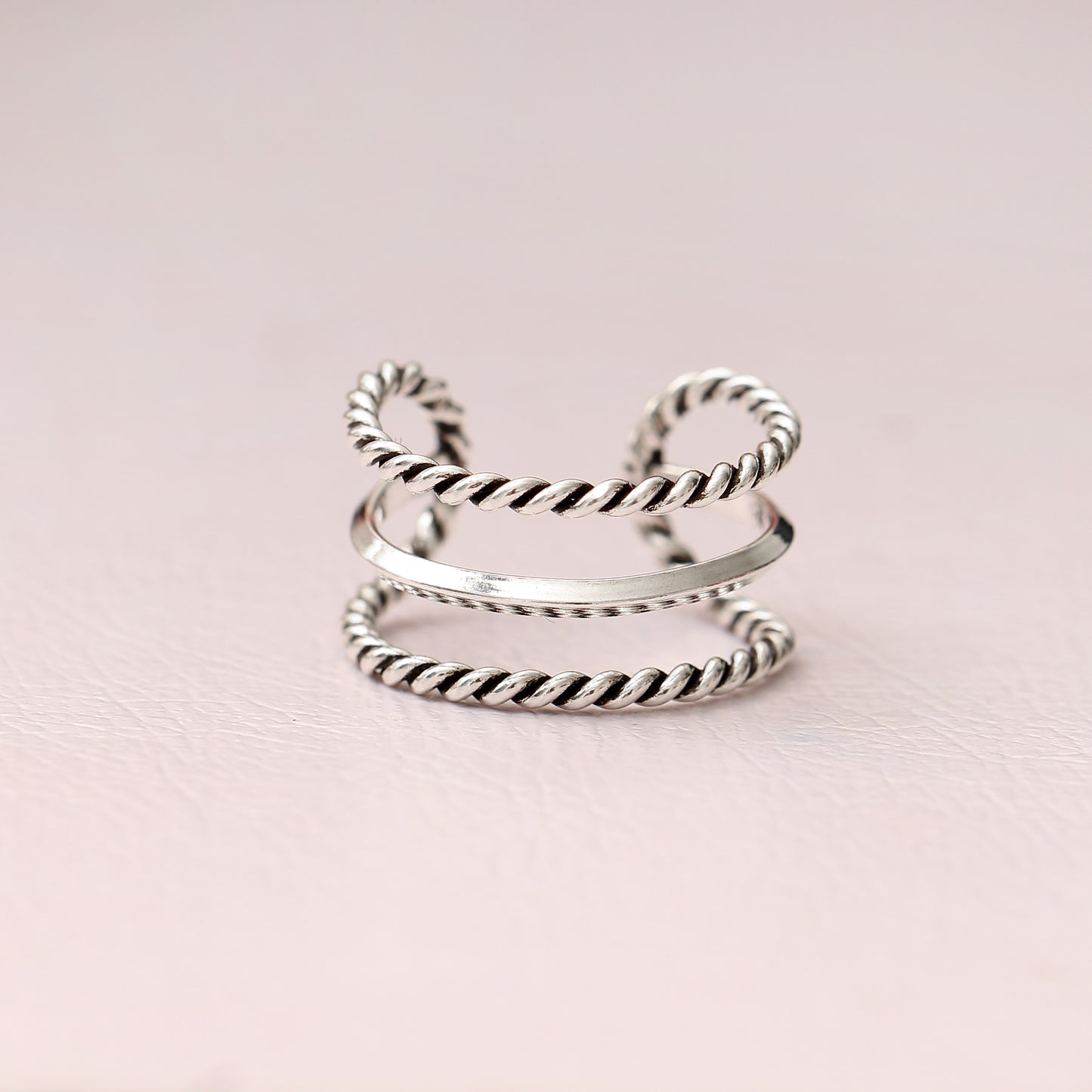 Twisted Cuff Design 925 Sterling Silver Ring – Adjustable Minimalist Statement Band