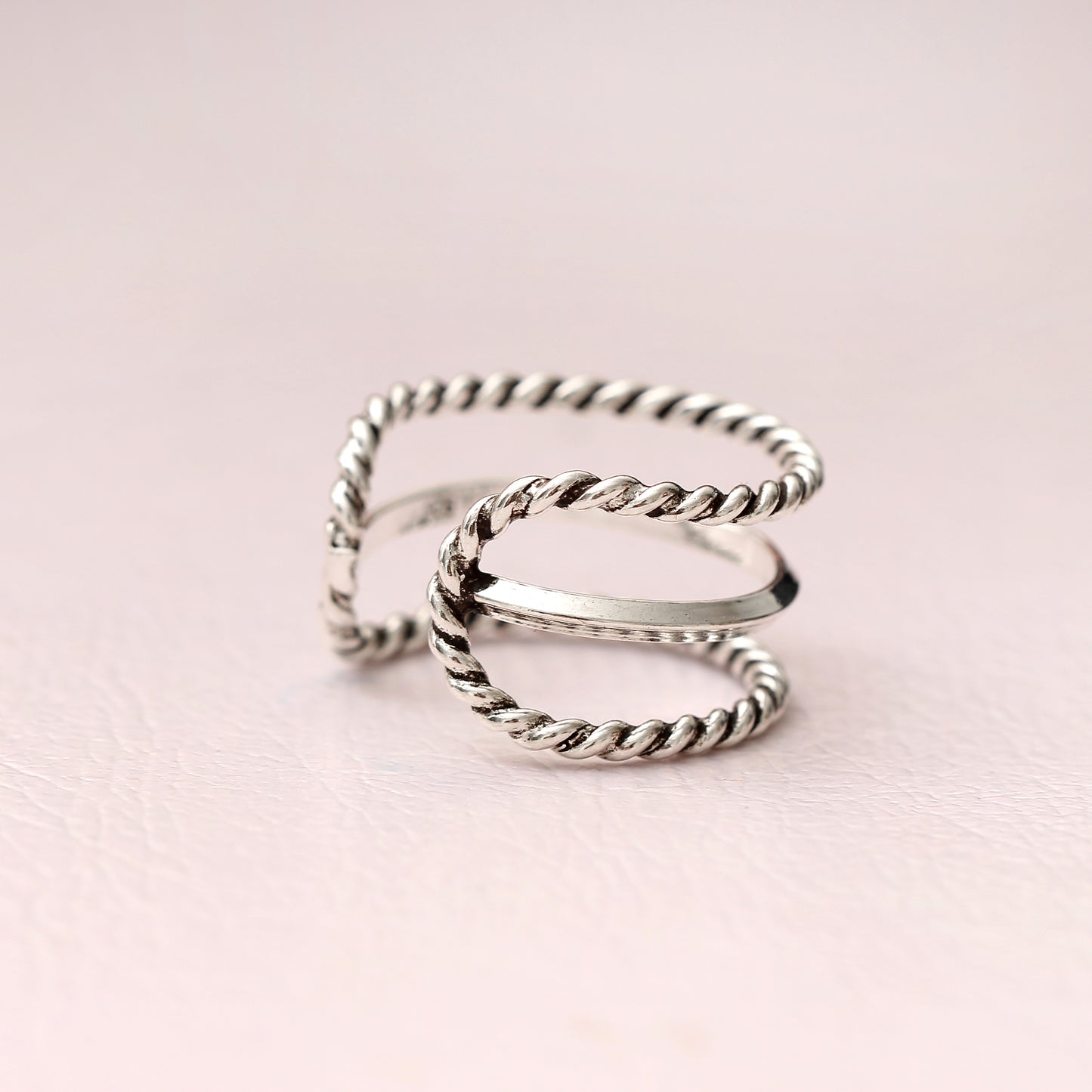 Twisted Cuff Design 925 Sterling Silver Ring – Adjustable Minimalist Statement Band