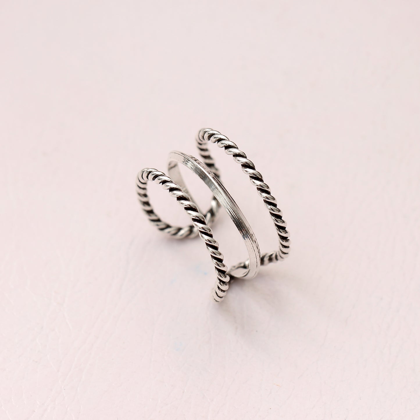 Twisted Cuff Design 925 Sterling Silver Ring – Adjustable Minimalist Statement Band