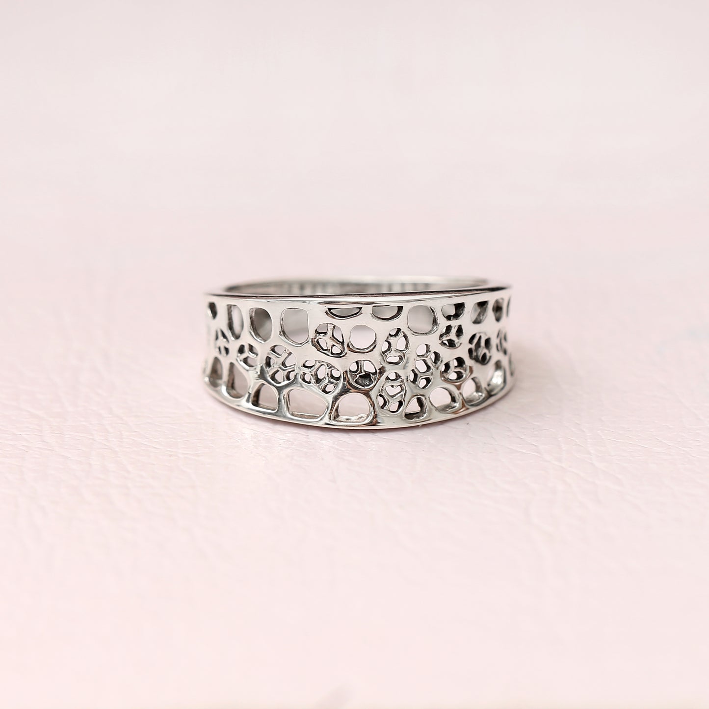 925 Sterling Silver Textured Hole Design Ring – Modern Minimalist Statement Jewelry