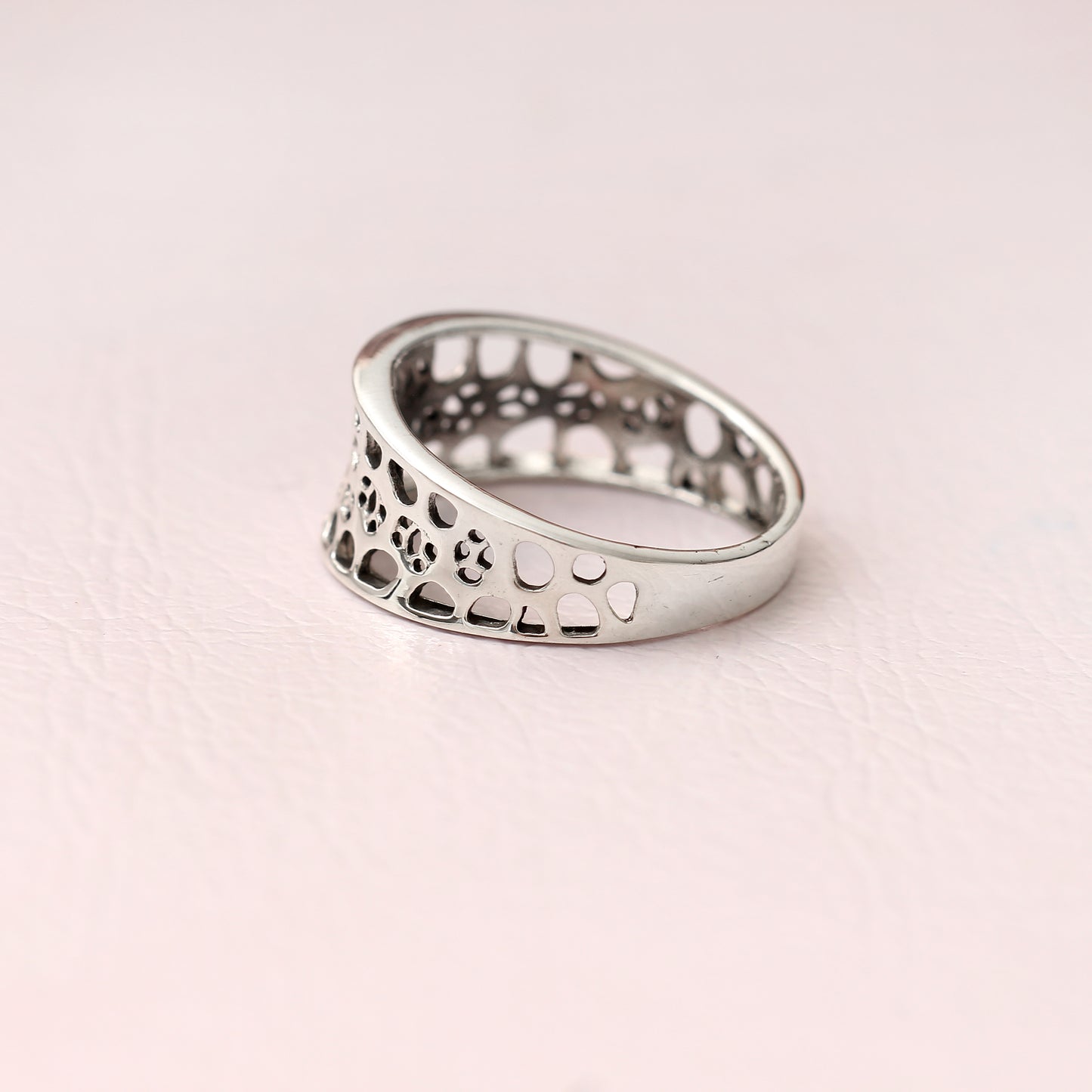925 Sterling Silver Textured Hole Design Ring – Modern Minimalist Statement Jewelry