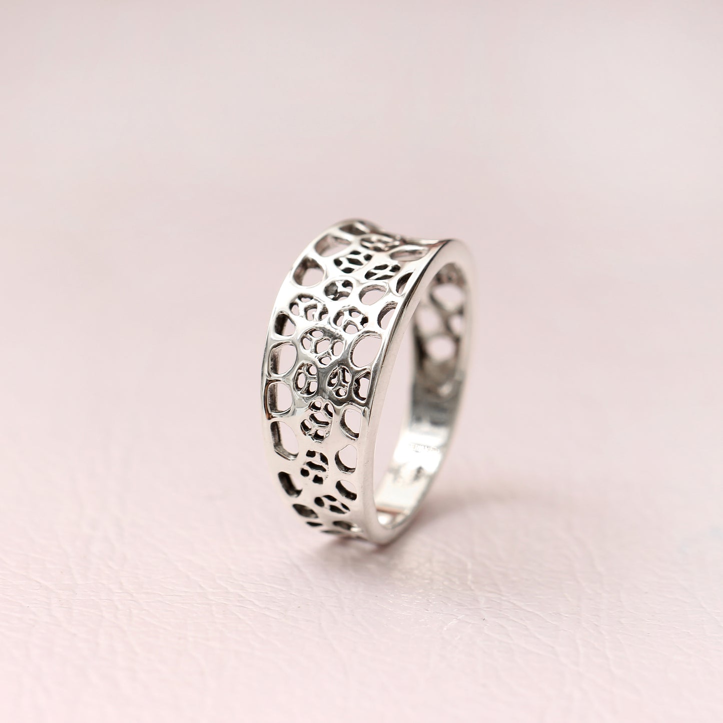 925 Sterling Silver Textured Hole Design Ring – Modern Minimalist Statement Jewelry