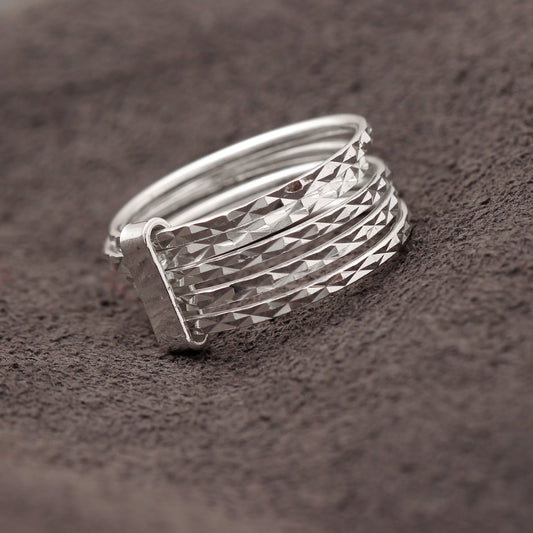 925 Sterling Silver Stylish Wire Wrapped Ring – Textured Silver Design for Modern Minimalist Look