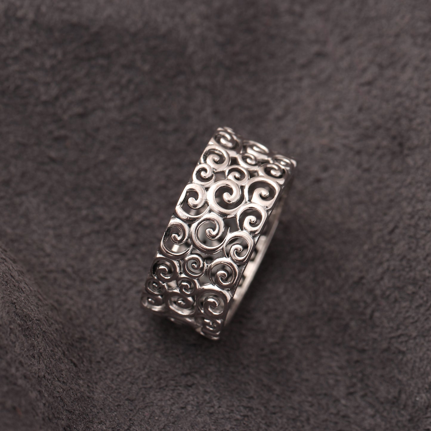 925 Sterling Silver Swirl Pattern Ring – Artistic Filigree Design for Timeless Elegance