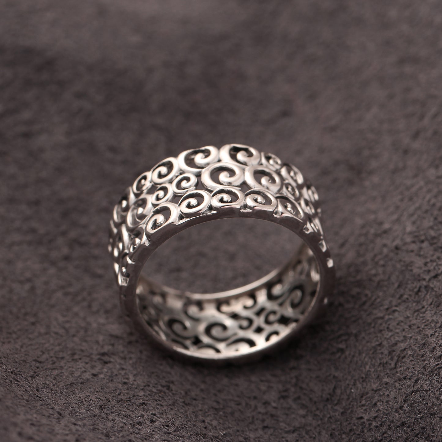 925 Sterling Silver Swirl Pattern Ring – Artistic Filigree Design for Timeless Elegance