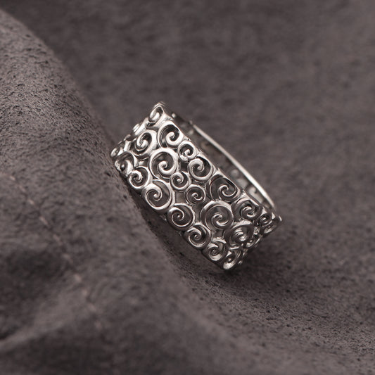 925 Sterling Silver Swirl Pattern Ring – Artistic Filigree Design for Timeless Elegance