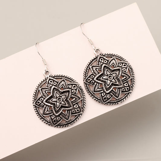 925 Sterling Silver Mandala Dangle Earrings – Bohemian Spiritual Dangle Jewelry for Inner Balance