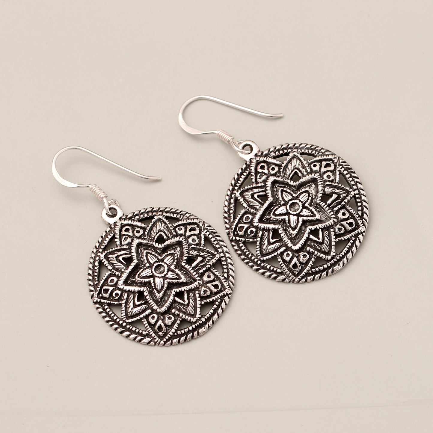 925 Sterling Silver Mandala Dangle Earrings – Bohemian Spiritual Dangle Jewelry for Inner Balance