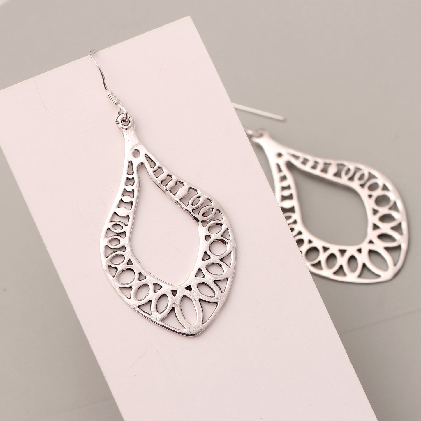 925 Sterling Silver Openwork Teardrop Earrings – Lightweight Filigree Dangle Jewelry