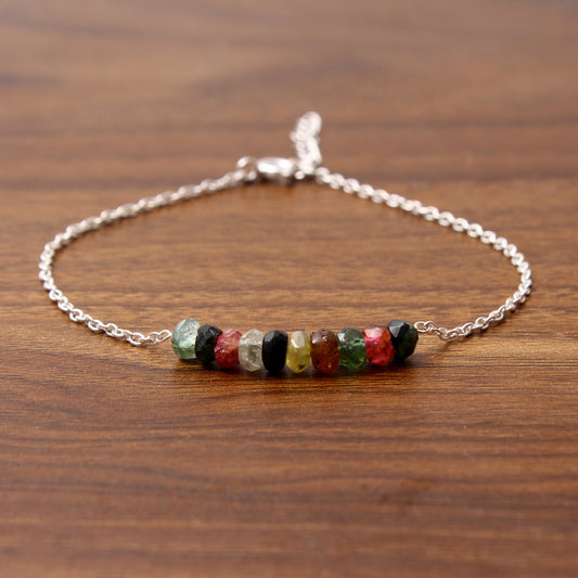 Natural Multi Tourmaline Beaded chain Bracelet