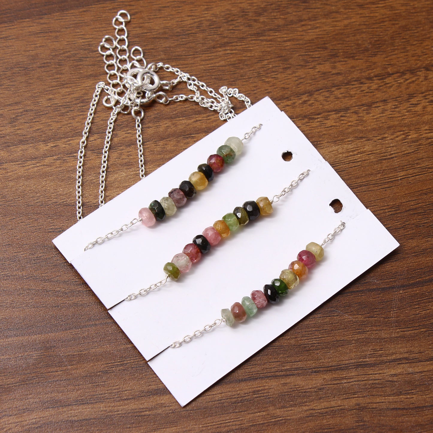 Natural Multi Tourmaline Beaded chain Bracelet
