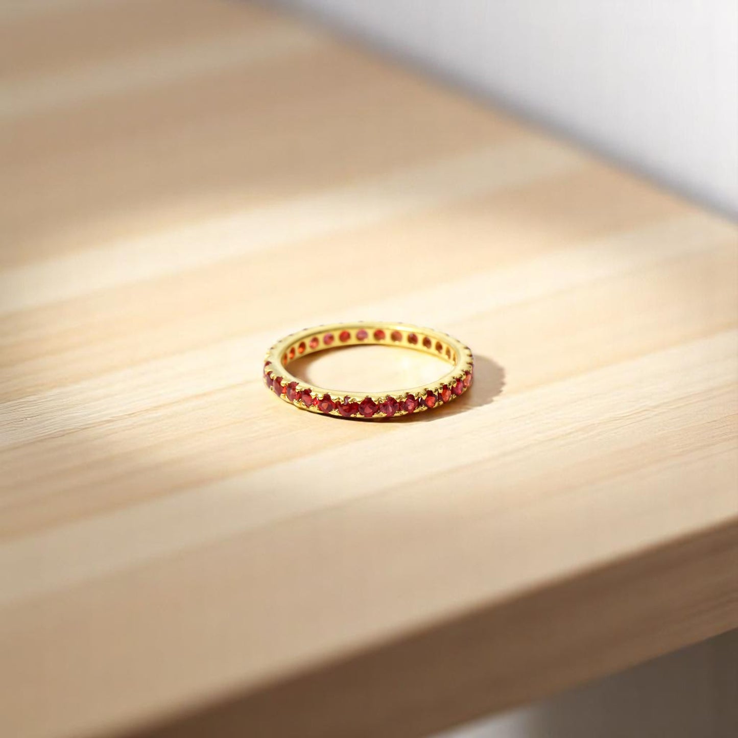 Elegant Rhodolite Garnet Eternity Band Ring – Natural Red Sparkle in 925 Silver