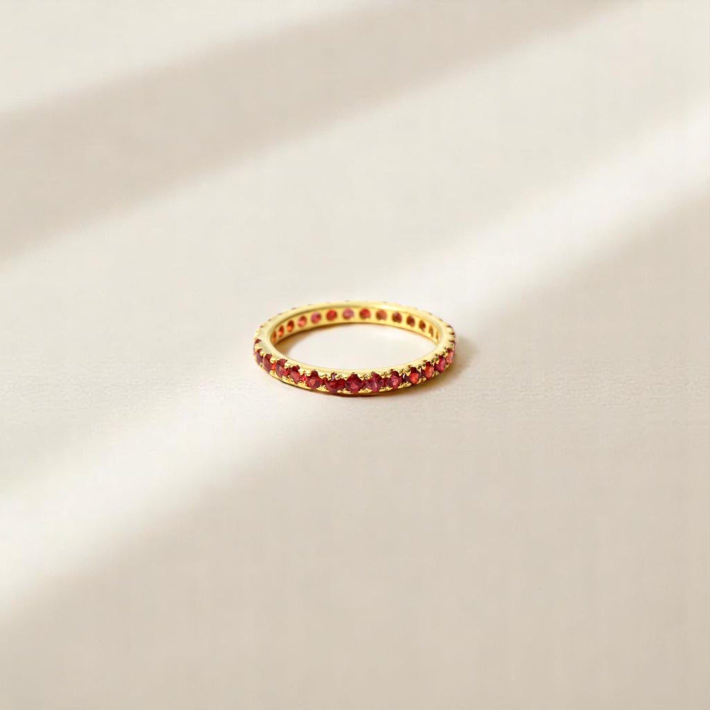 Elegant Rhodolite Garnet Eternity Band Ring – Natural Red Sparkle in 925 Silver
