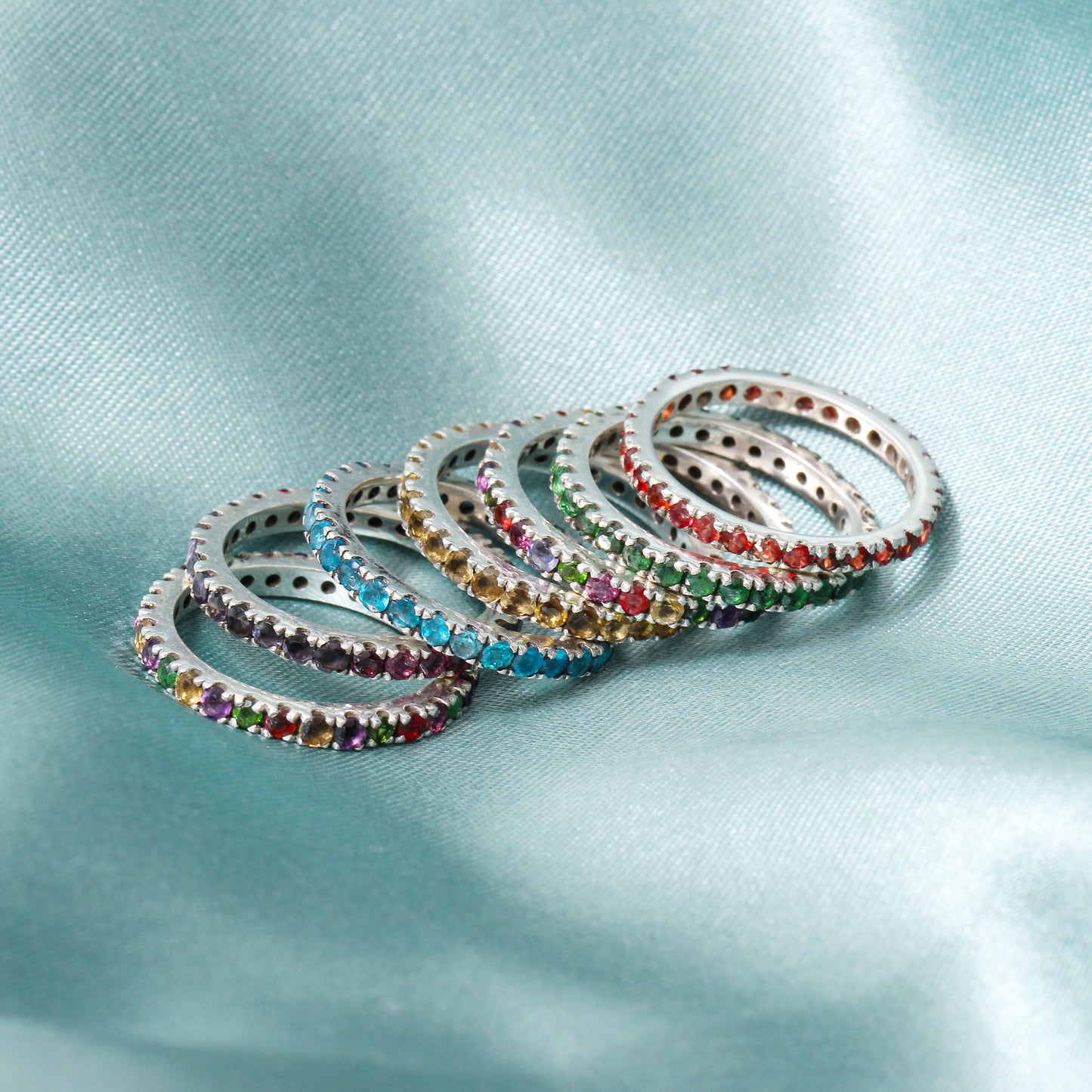 Elegant Natural Swiss Blue Topaz Eternity Band Ring – Natural Stone in Luxe Golden Finish