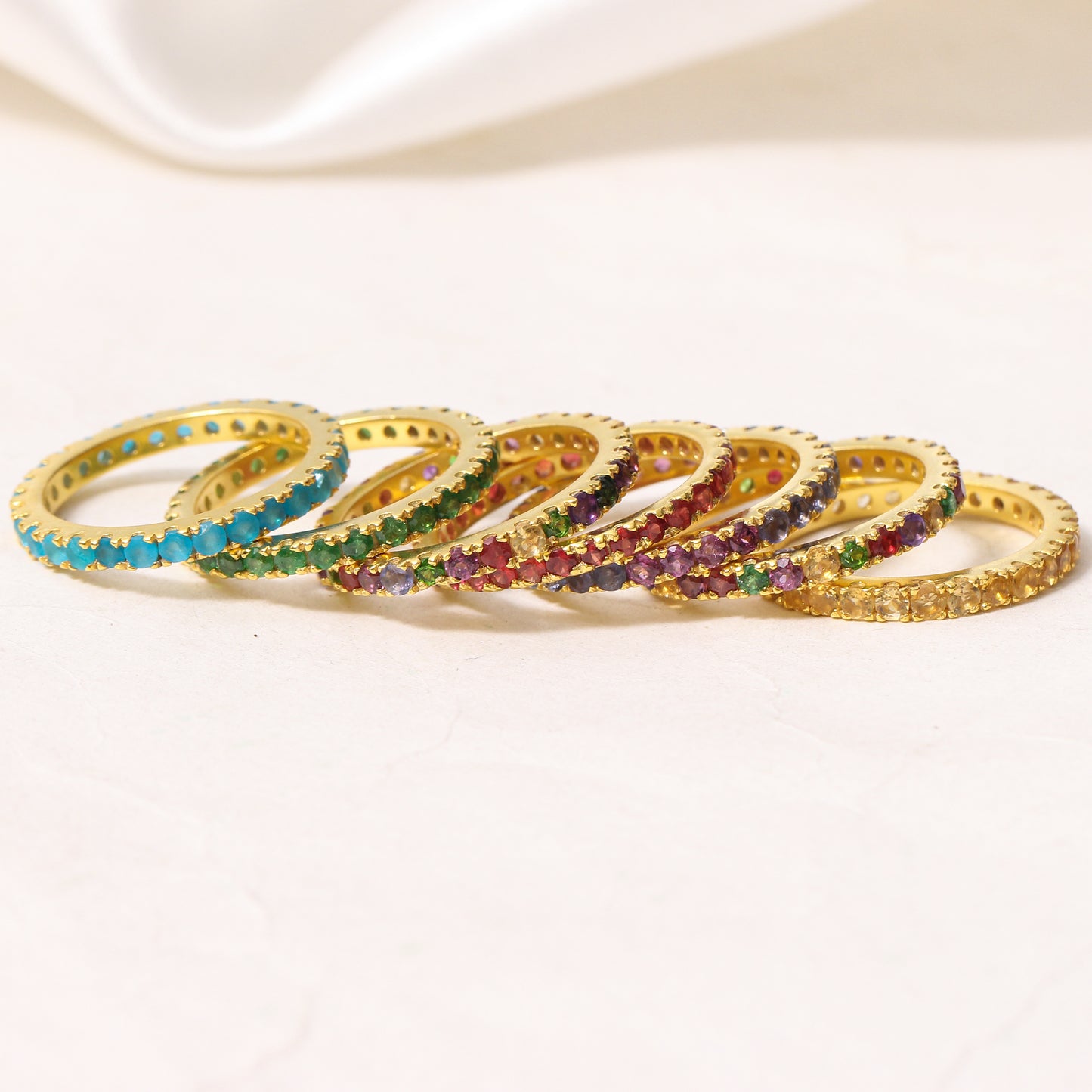 Elegant Natural Swiss Blue Topaz Eternity Band Ring – Natural Stone in Luxe Golden Finish
