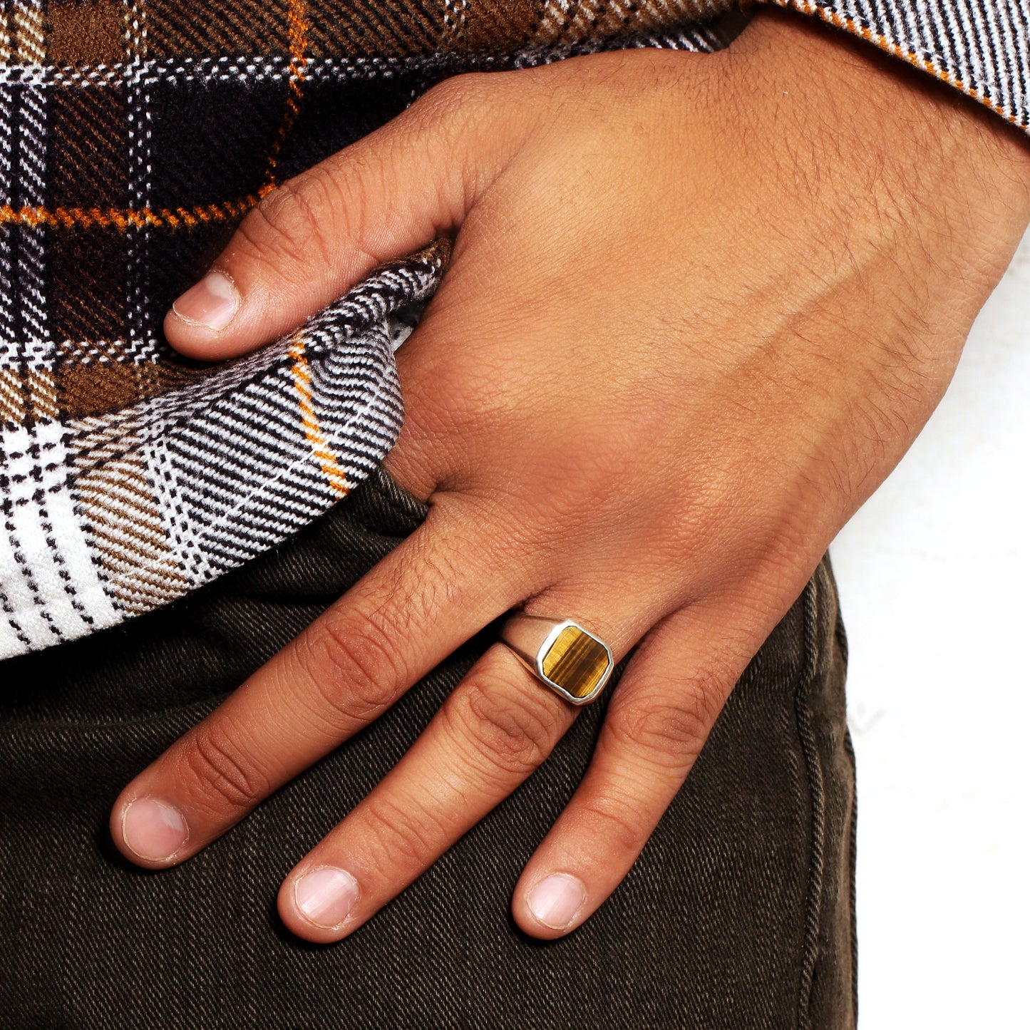 925 Sterling Silver Natural Tiger Eye Signet Ring – Strength, Confidence & Protection