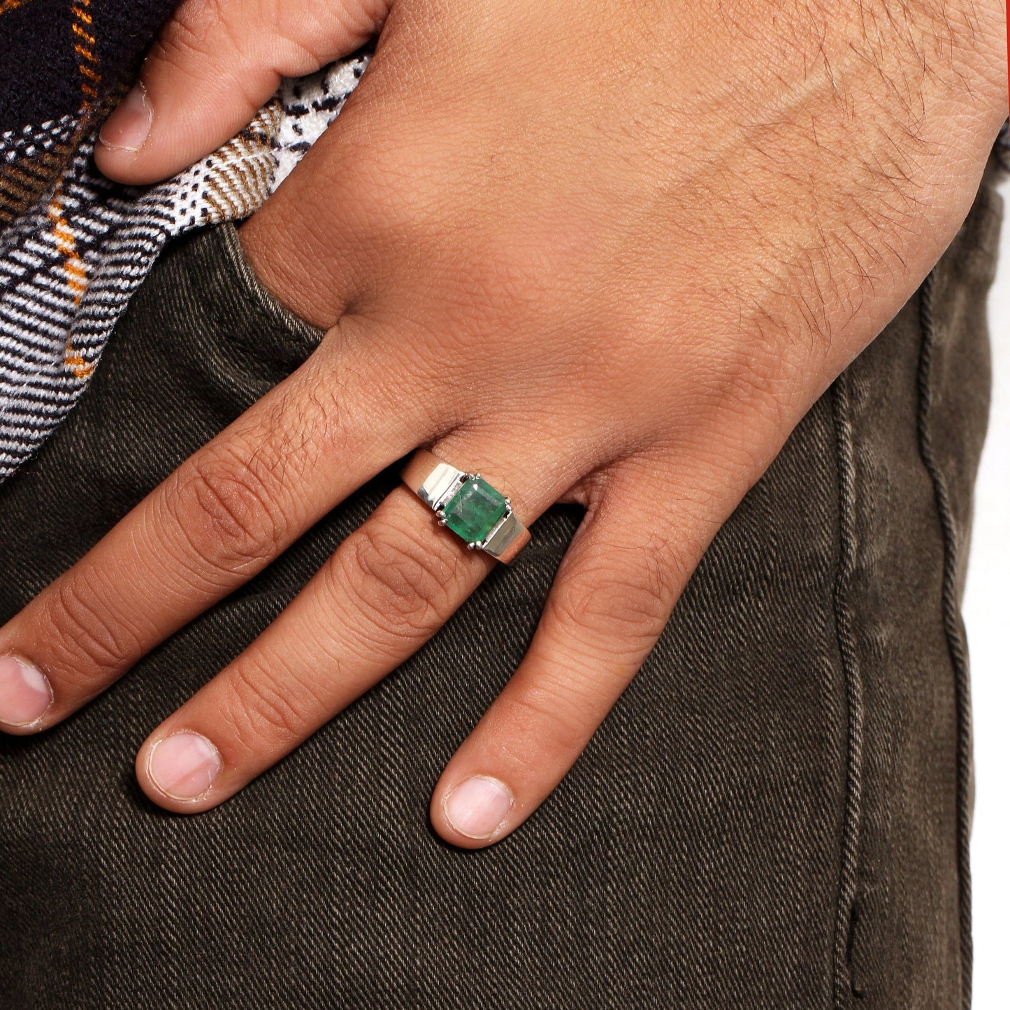 Natural Green Emerald Ring for Men’s in Sterling Silver – Statement of Strength & Sophistication