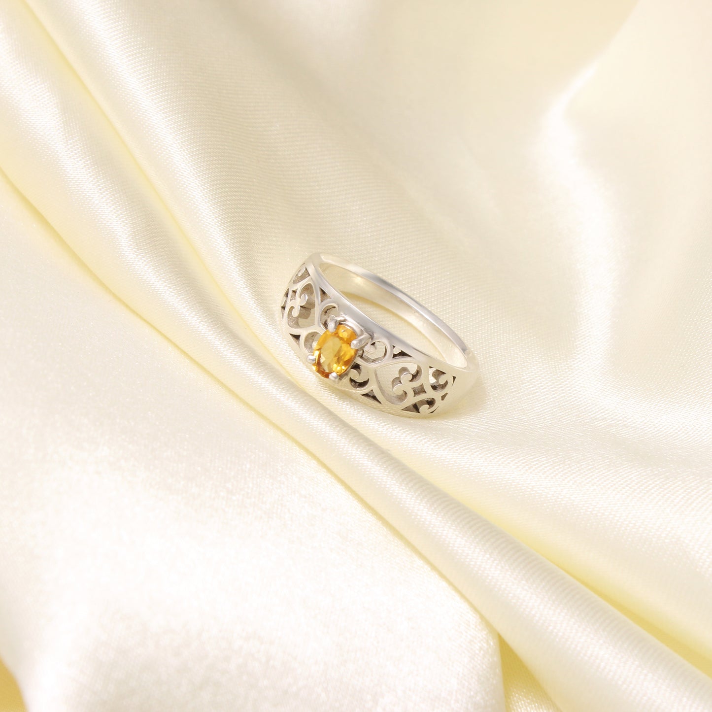 Natural Celtic Golden Citrine Silver Ring