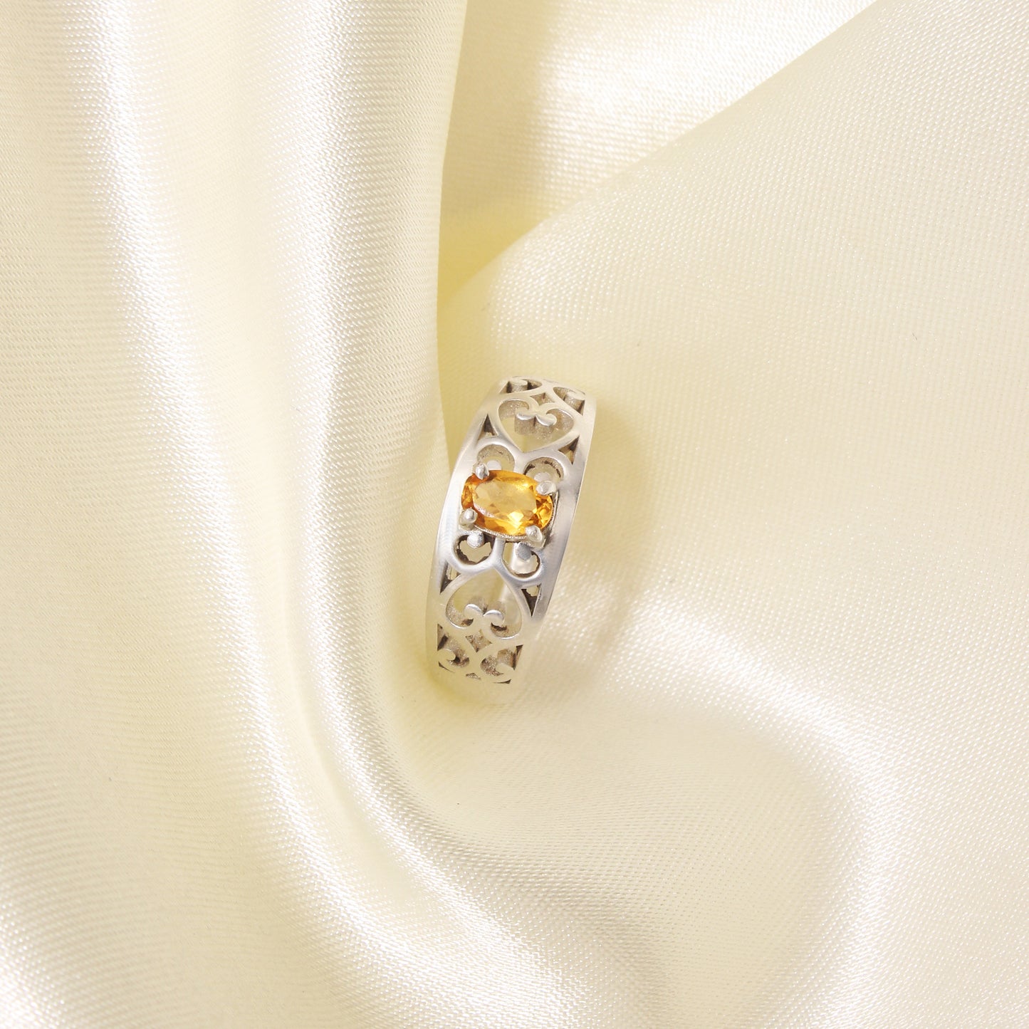 Natural Celtic Golden Citrine Silver Ring