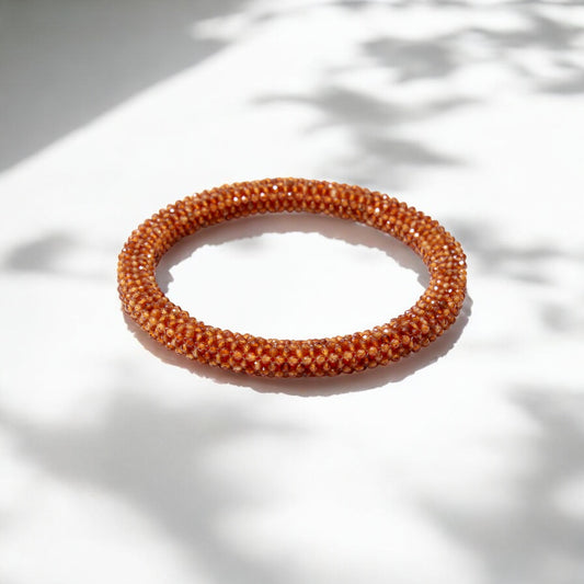 Natural Hessonite (Gomed) Beaded Bangle Bracelet – Powerful Energy & Confidence Boosting Gemstone Jewelry