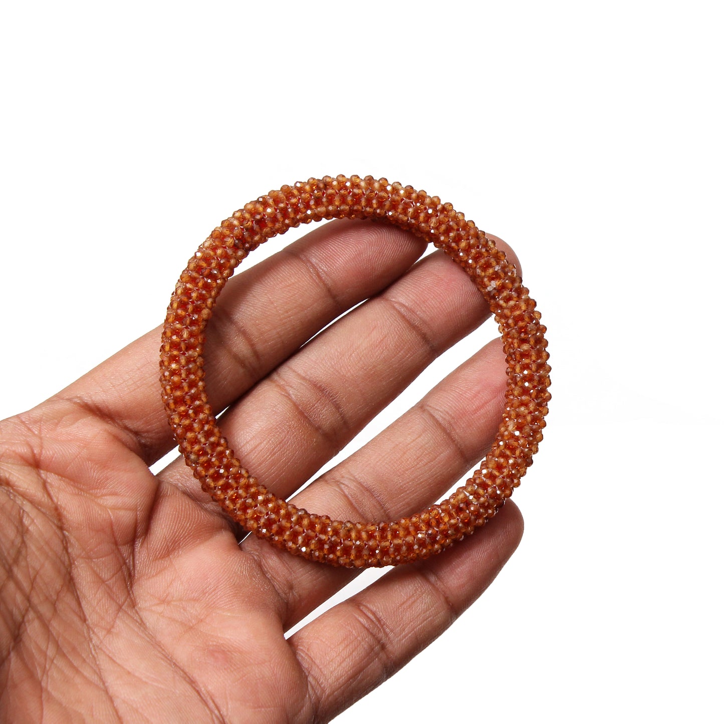 Natural Hessonite (Gomed) Beaded Bangle Bracelet – Powerful Energy & Confidence Boosting Gemstone Jewelry