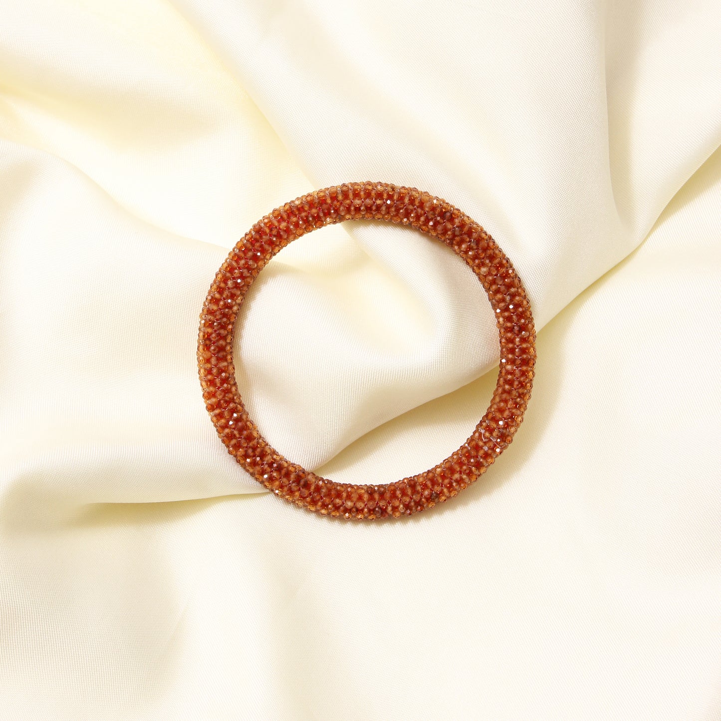Natural Hessonite (Gomed) Beaded Bangle Bracelet – Powerful Energy & Confidence Boosting Gemstone Jewelry