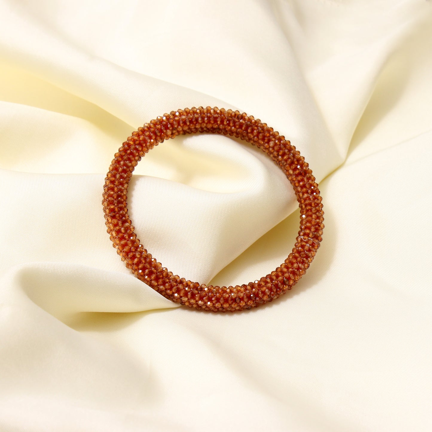 Natural Hessonite (Gomed) Beaded Bangle Bracelet – Powerful Energy & Confidence Boosting Gemstone Jewelry