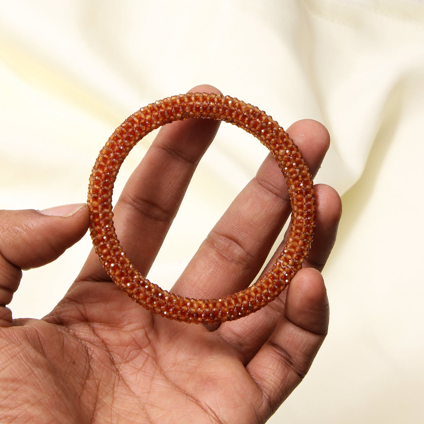 Natural Hessonite (Gomed) Beaded Bangle Bracelet – Powerful Energy & Confidence Boosting Gemstone Jewelry