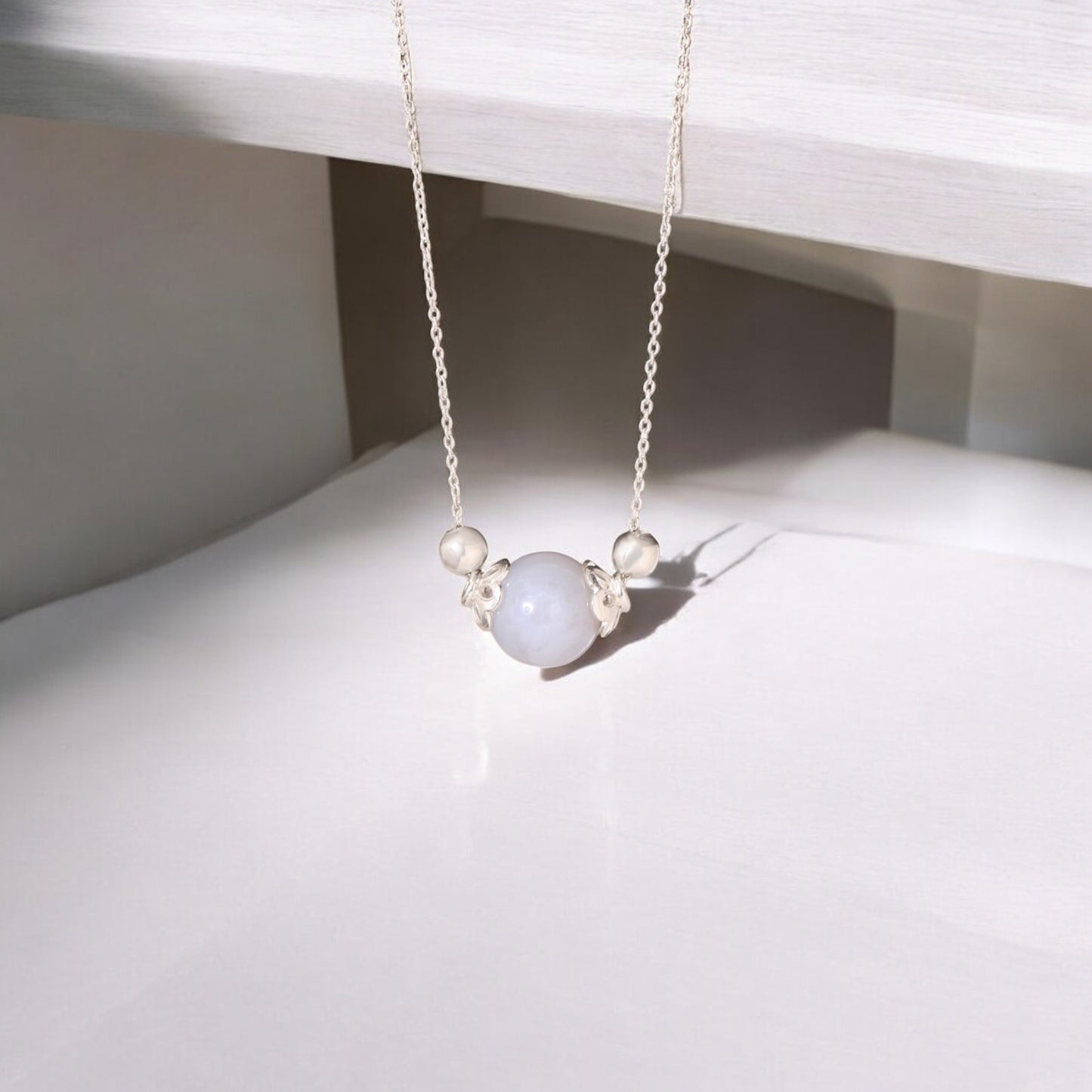 925 Sterling Silver Blue Lace Agate Chain Necklace