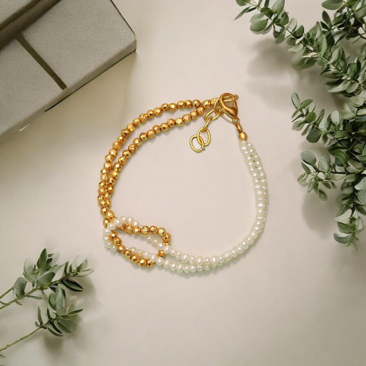 Pearl & Hematite Knot Beaded Bracelet - Balance & Protection