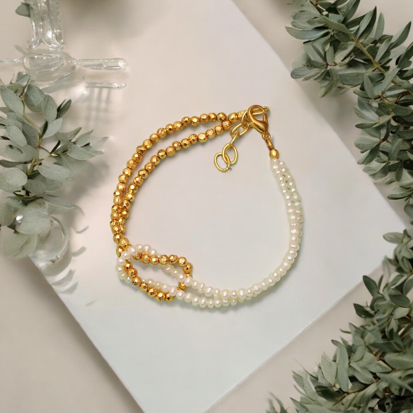 Pearl & Hematite Knot Beaded Bracelet - Balance & Protection