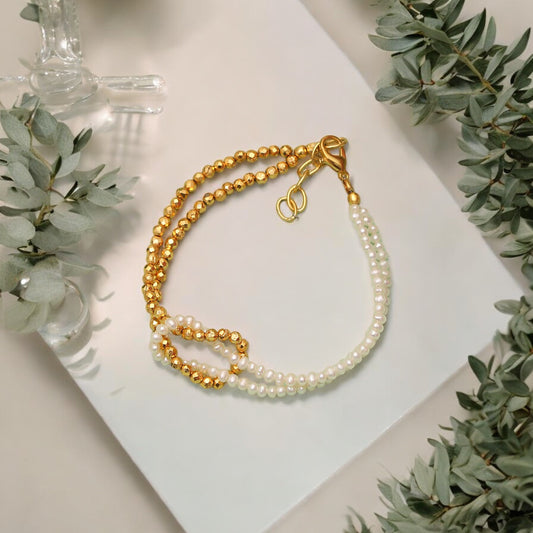 Pearl & Hematite Knot Beaded Bracelet - Balance & Protection