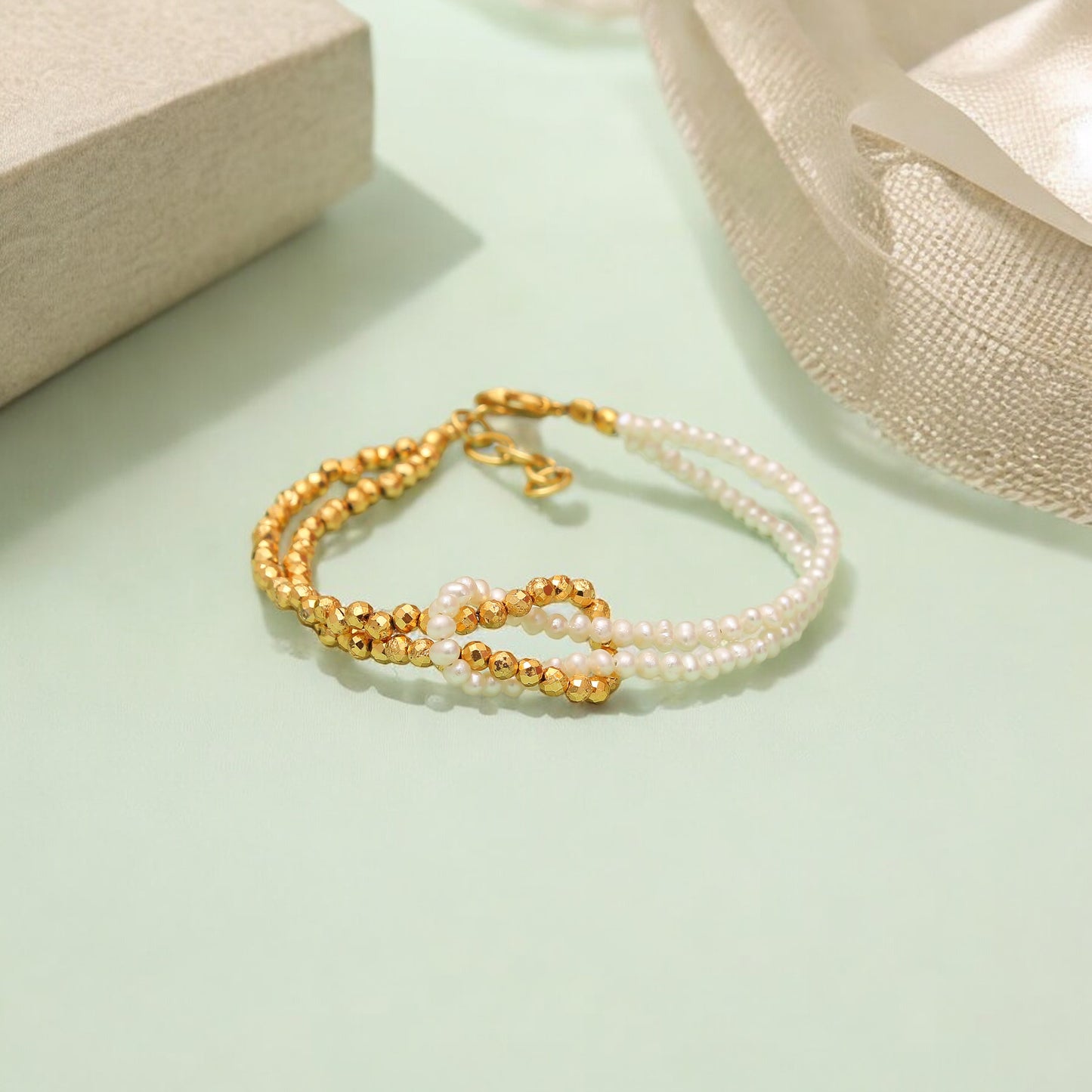 Pearl & Hematite Knot Beaded Bracelet - Balance & Protection