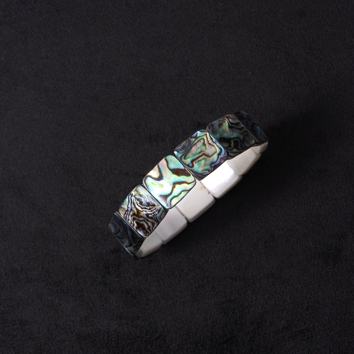 Natural Abalone Shell Square Beaded Bracelet – Handmade Stretch Bracelet for Women & Men, Ocean-Inspired Jewelry