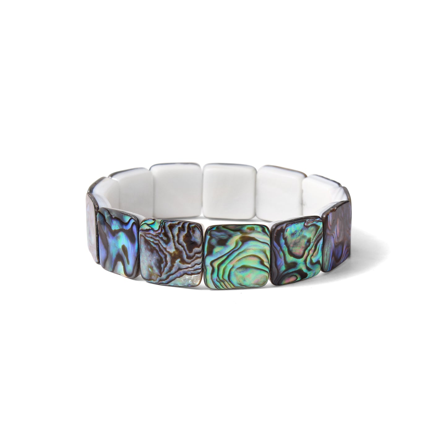 Natural Abalone Shell Square Beaded Bracelet – Handmade Stretch Bracelet for Women & Men, Ocean-Inspired Jewelry