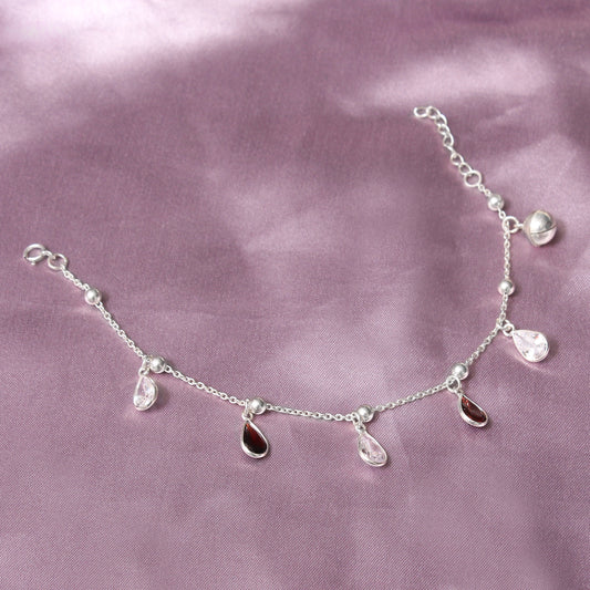 925 Sterling Silver Teardrop Charm Anklet/Bracelet  – Elegant Chain with Dangling Charms