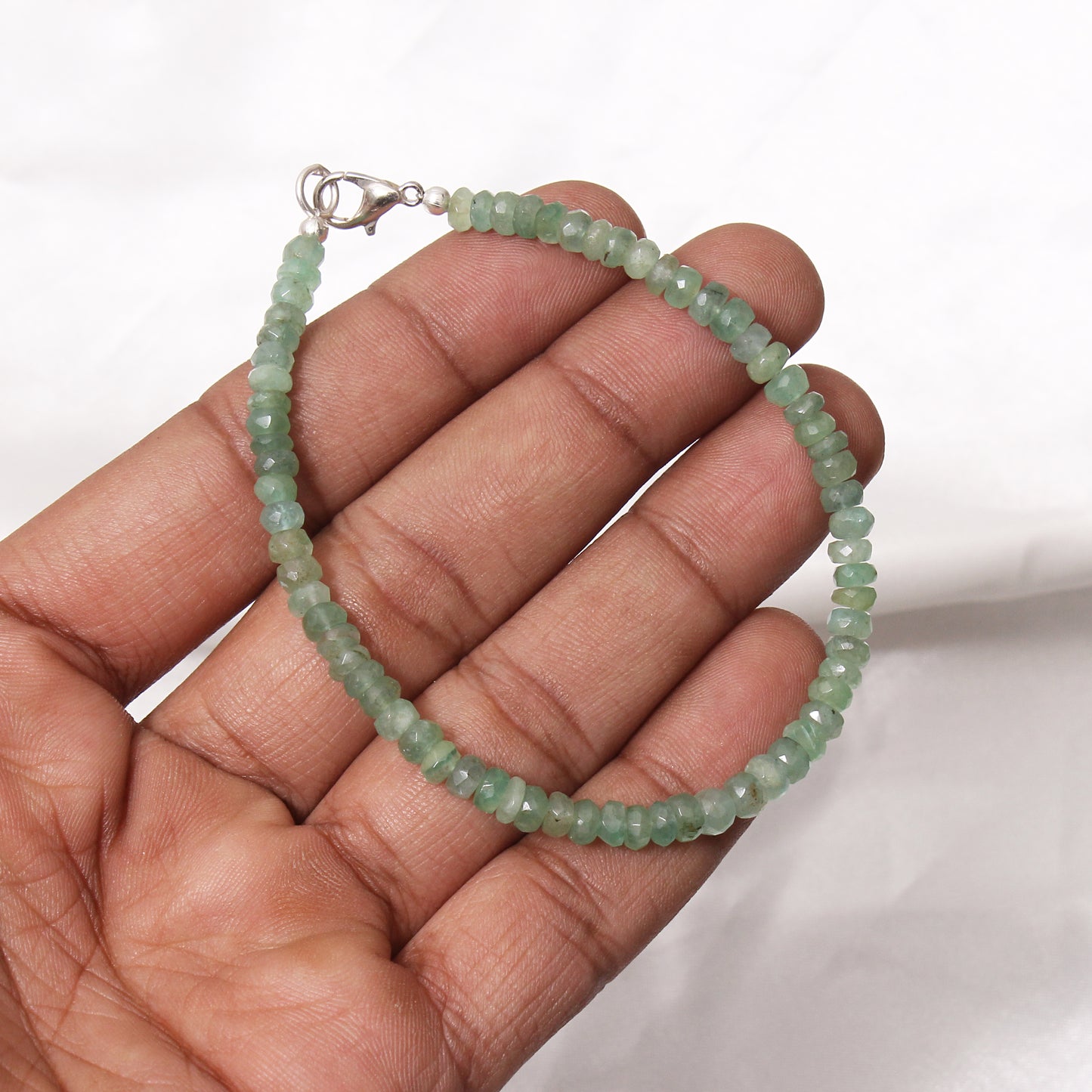 Natural Emerald Faceted Rondelle Beaded Bracelet