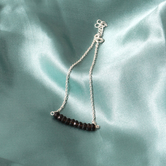 Elegant Smoky Quartz Beaded Silver Chain Bracelet – Grounding Energy & Clarity