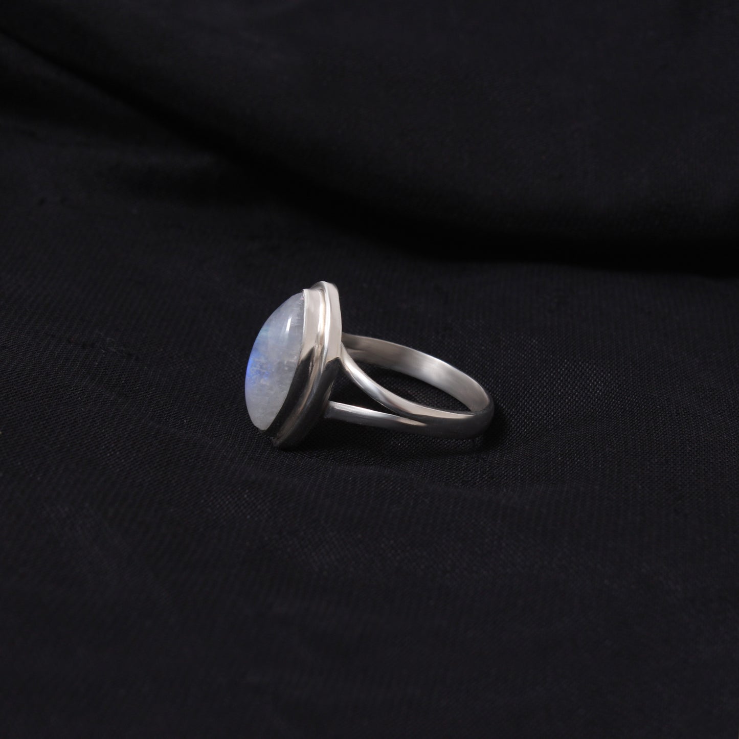 Elegant Blue Flashy Marquise Shape Rainbow Moonstone Sterling Silver Ring – Handmade Gemstone Jewelry for Feminine Energy & Inner Clarity