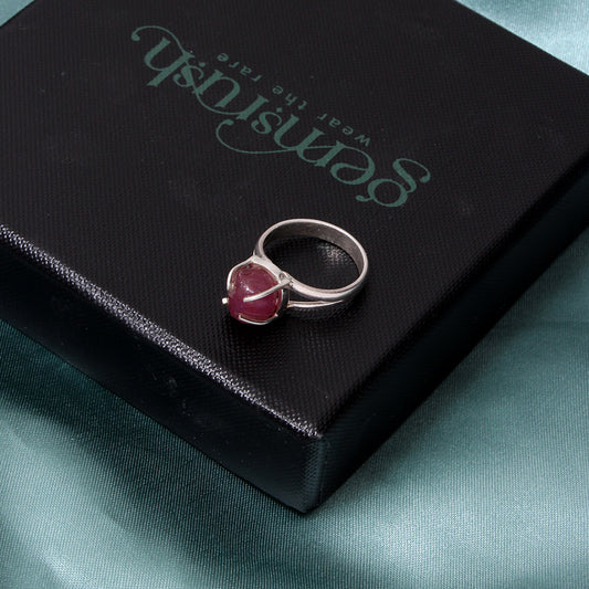 925 Sterling Silver Natural Ruby Raw Gemstone Ring – July Birthstone for Passion, Love & Vitality