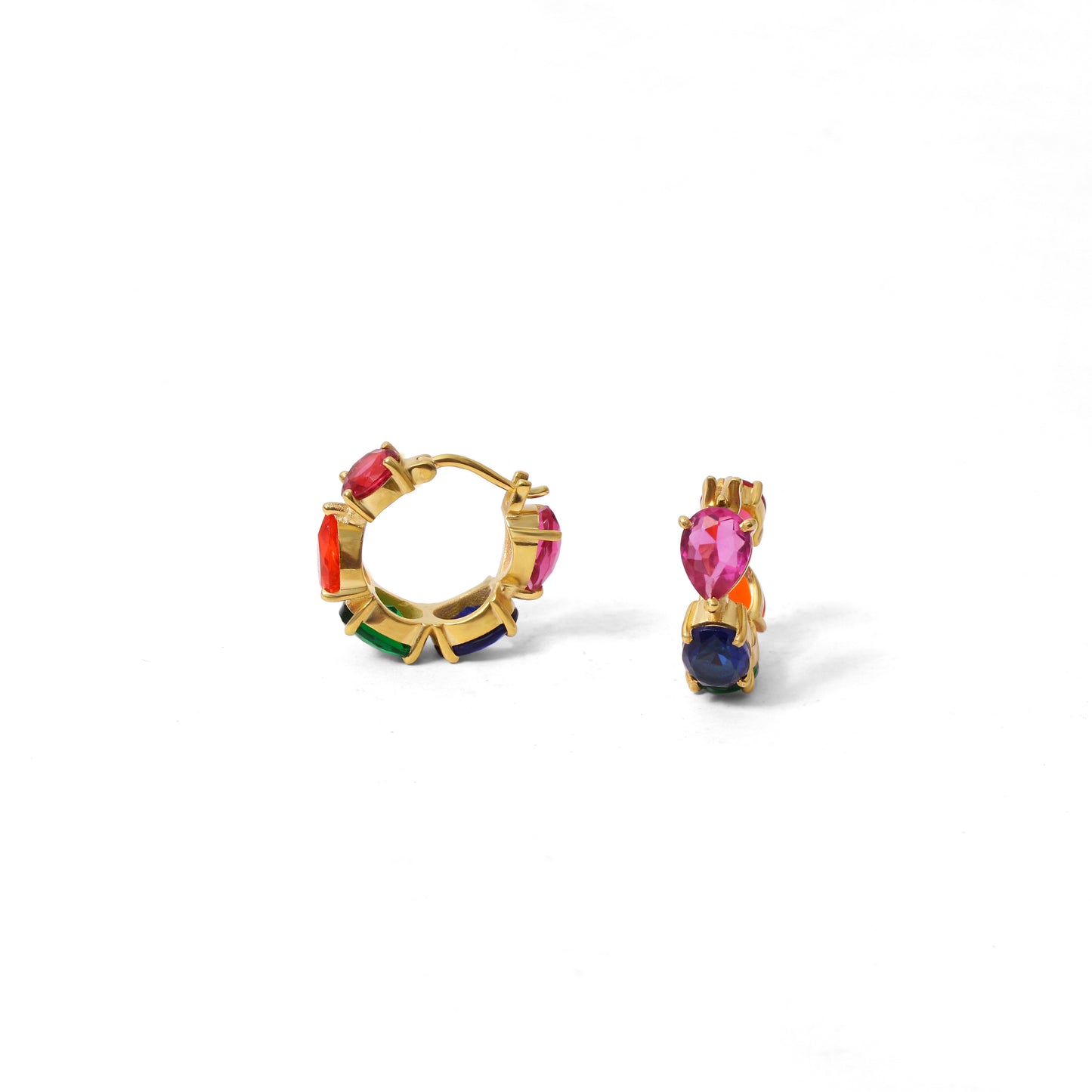 Multi Gemstone Quartz Hoop Earrings – Colorful Gold-Plated Statement Hoops for Women